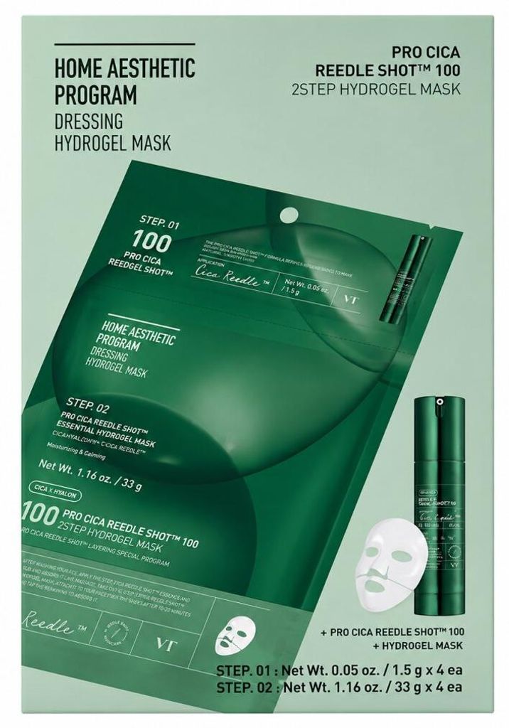 VT Cosmetics Pro Cica Reedle Shot 100 Hydrogelmaske mit 2 Schritten, 4 Blatt