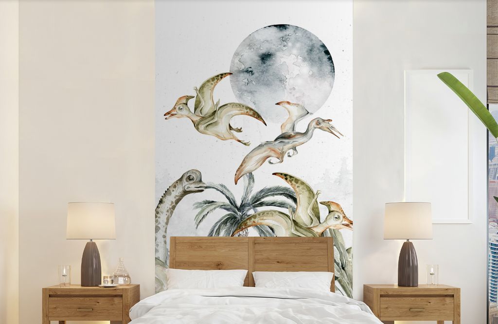 MuchoWow Fototapete für Wohnzimmer oder Schlafzimmer Wandtapete Vinyl Motivtapete Dinosaurier - Kinder - Dschungel - Grün - Tiere - Natur - 120...