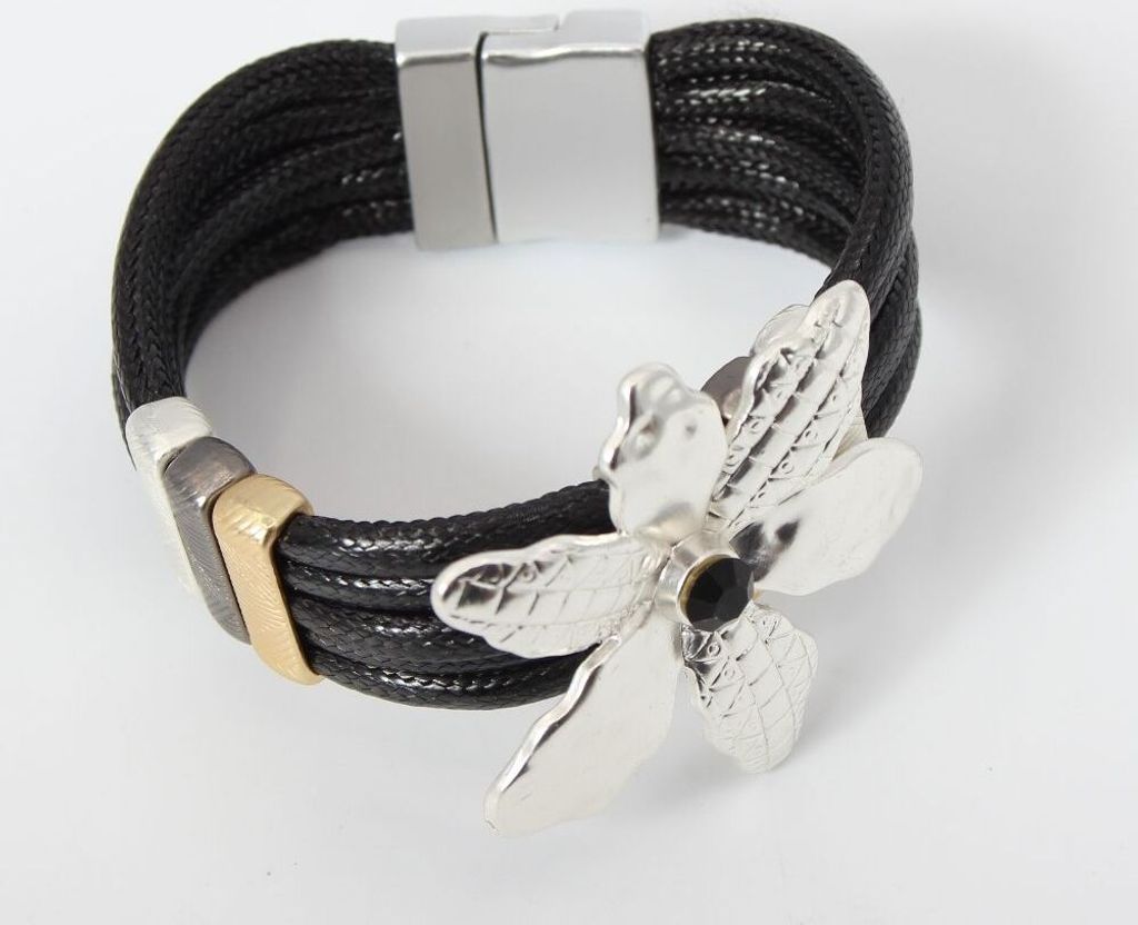 Luxus Armband Blumen Design mit Strass Farbe Silber Schwarz mit Magnetverschluss