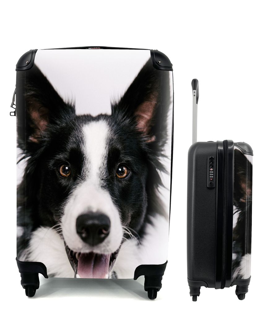 MuchoWow Koffer Handgepäck Trolley Rollkoffer Kleine Reisekoffer mit 4 Rollen - Fröhlicher Border Collie - Cabin Size < 55x40x23 cm & 55x40x20 ...