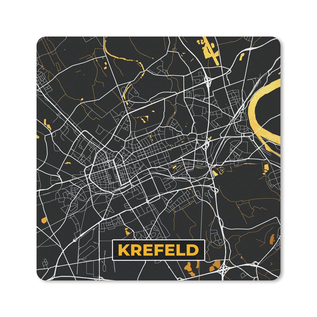 MuchoWow Mauspad Mousepad Krefeld - Stadtplan - Gold - Karte - Deutschland 30x30 cm - Mousepads - Maus Mat - Pad - Mausunterlage - Gaming
