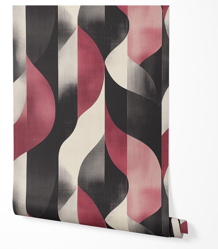 Vliestapete Abstrakte Wellen Retro Wohnzimmer 2x2,5 Beige-Schwarz-Rot