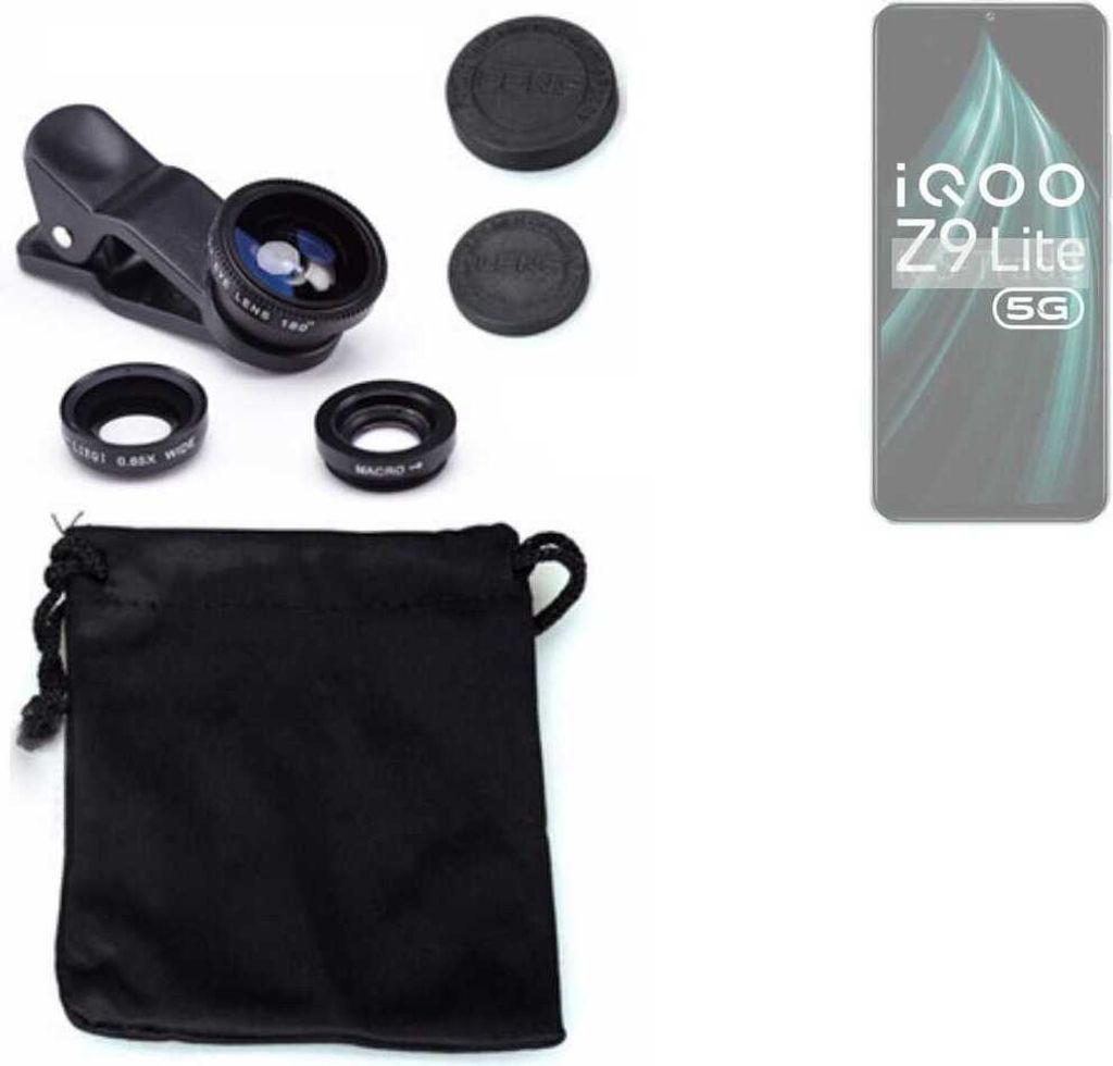 K-S-Trade Smartphone Kamera Linsen Set Kompatibel mit Vivo iQOO Z9 Lite 5G 3in1 Clip-On Kamera Adapter Macro Weitwinkel FishEye Fischauge Objektiv