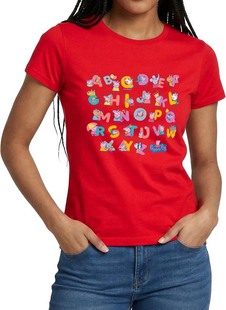 Spreadshirt Peppa Pig Design Alphabet Mit Peppa Frauen T-Shirt, XXL, Rot
