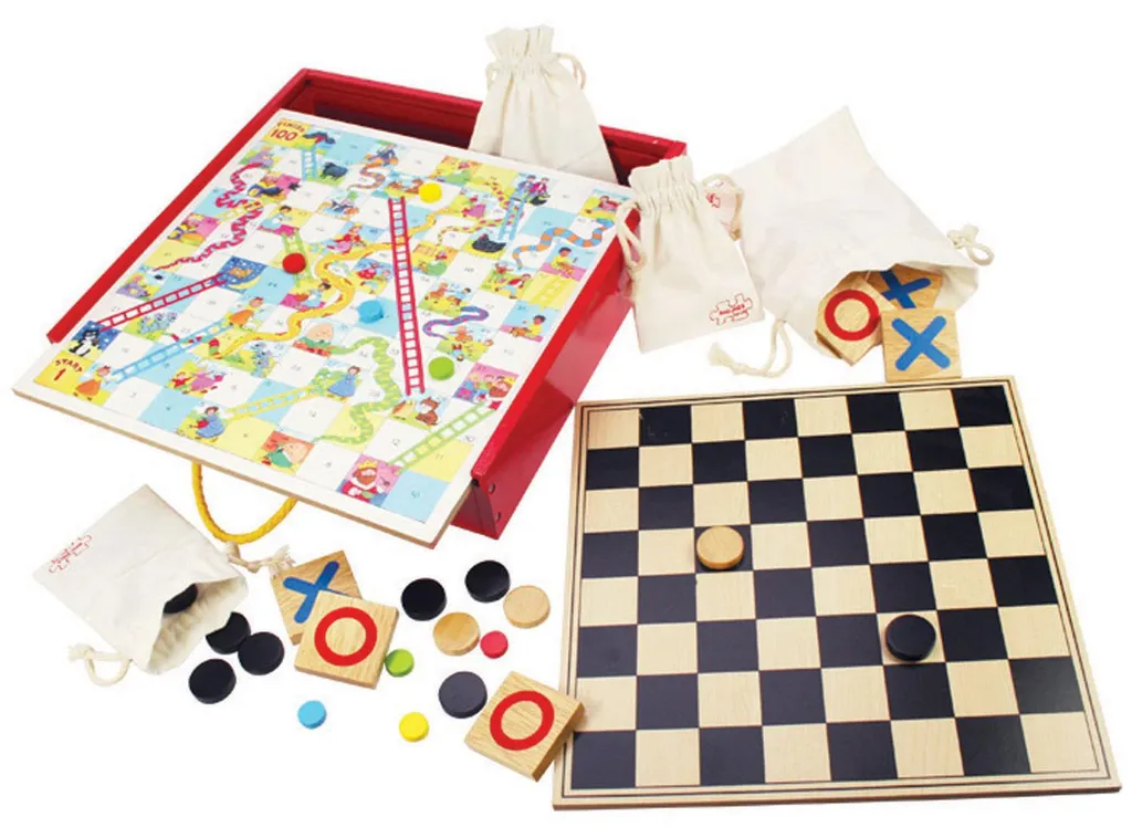 Coffret multi-jeux éducatif en bois naturel pour éveil des enfants