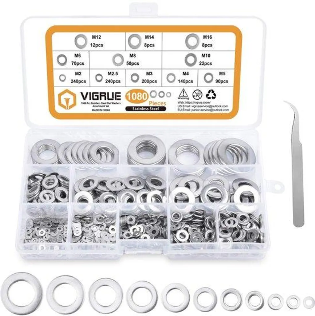 Lot de rondelles plates métriques Inox A2-70, tailles M2 à M16 pro