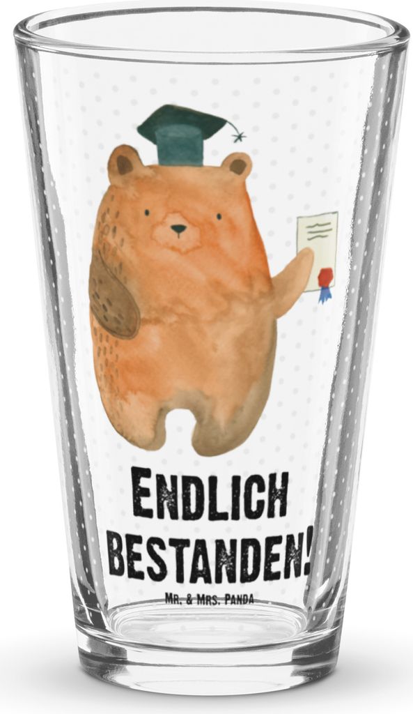 Mr. & Mrs. Panda Glas Bär Prüfung - Transparent - Geschenk, Pintglas, Teddy, Abschluss, Abitur, Wasserglas, Prüfungen, Bestanden, Tumbler, Cockt...