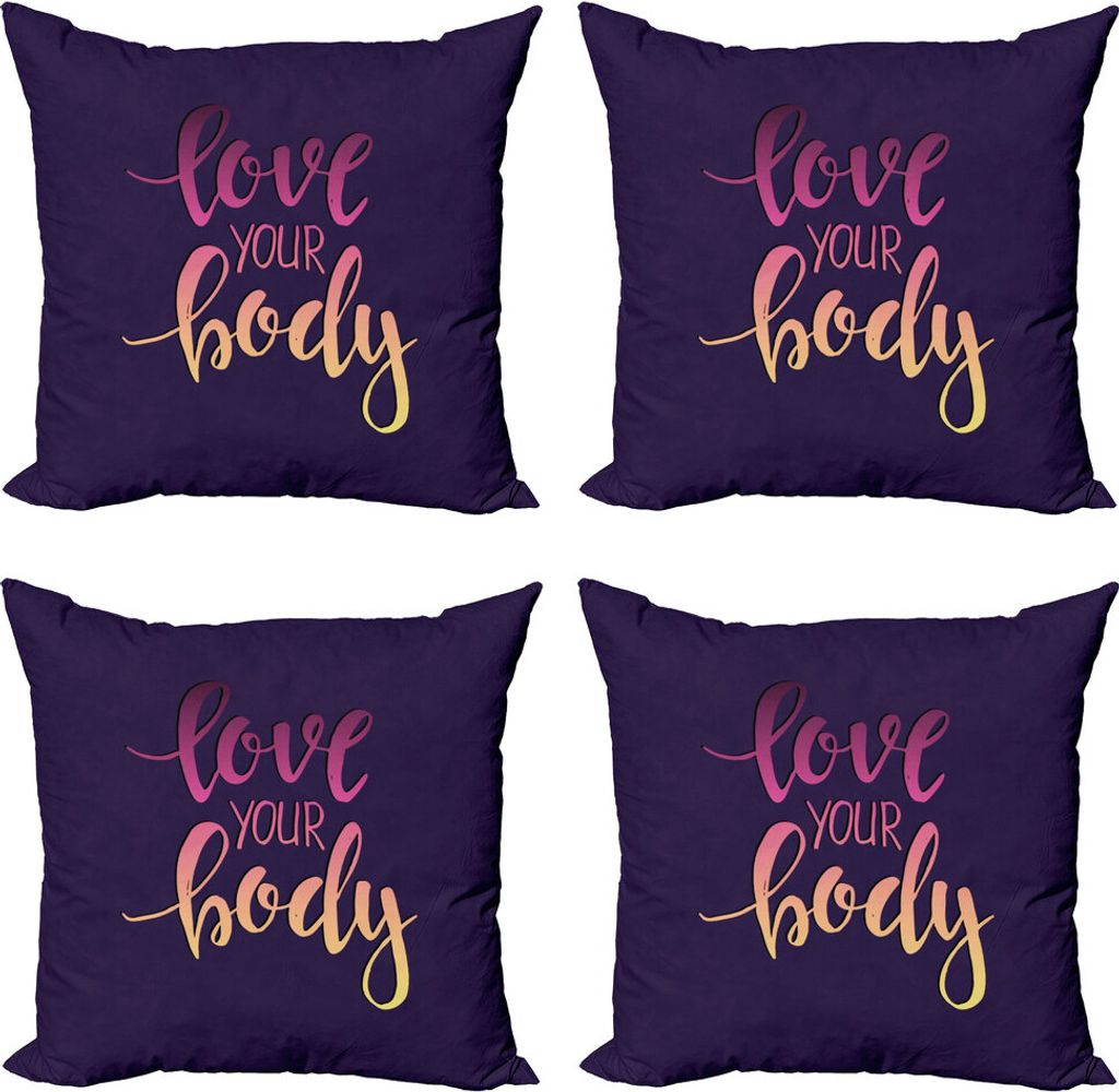 ABAKUHAUS Fitness Kissenbezug Set (4 Stück), Liebe Ihr Körper Positive, Moderner Doppelseitiger Digitaldruck, 60 cm x 60 cm, Dark Purple Rosa Pfi...