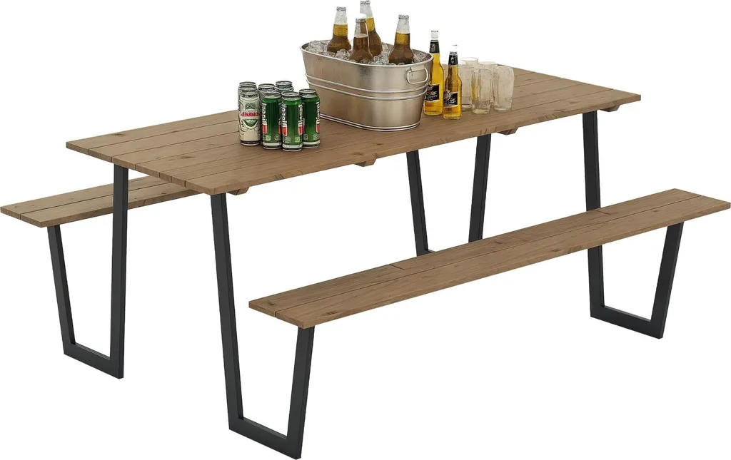 Table de brasserie Outsunny 175 cm avec bancs bois et cadre acier pliable