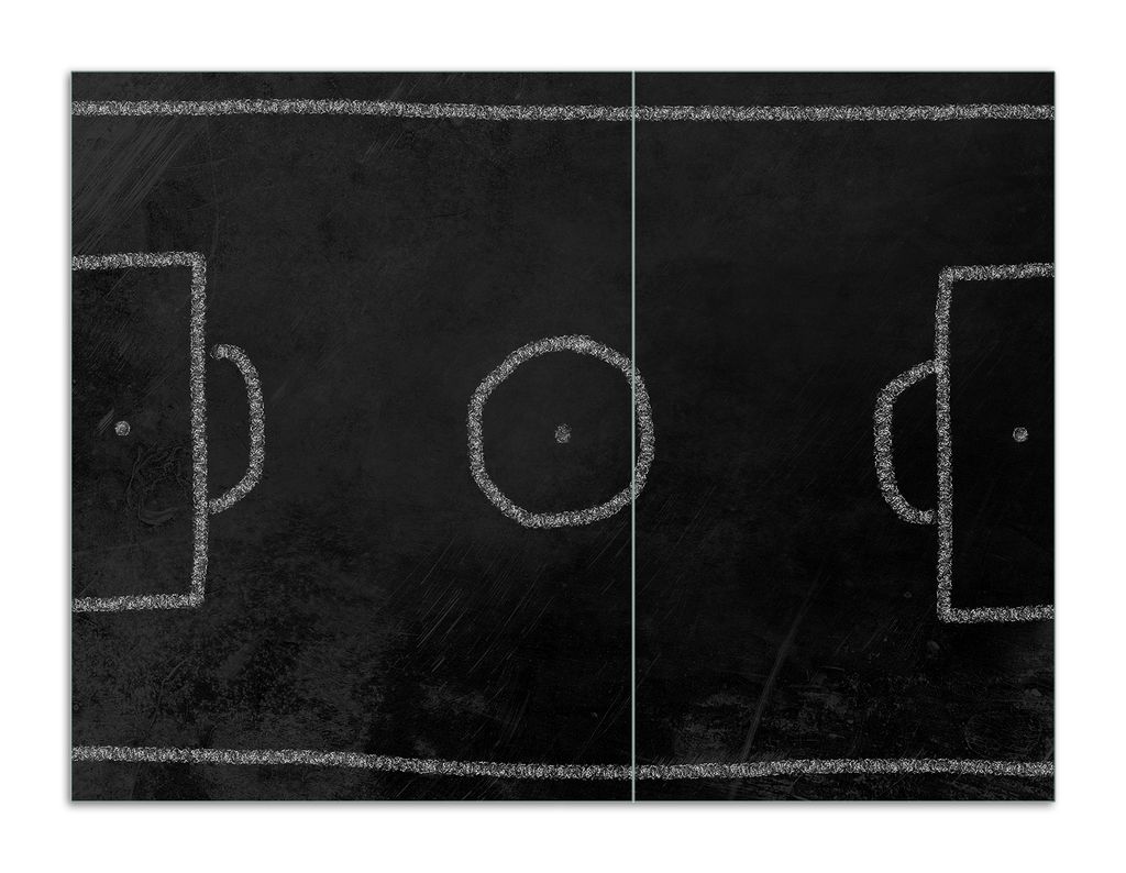 Wallario Herdabdeckplatte aus Glas, Größe 70 x 52 cm 2-teilig, Motiv Fußballfeld aus Kreide