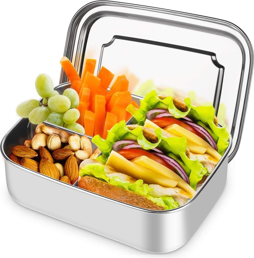 Edelstahl-Lunchbox mit Fächern - 1400 ml Bento-Box Snackbox für Kinder und Erwachsene