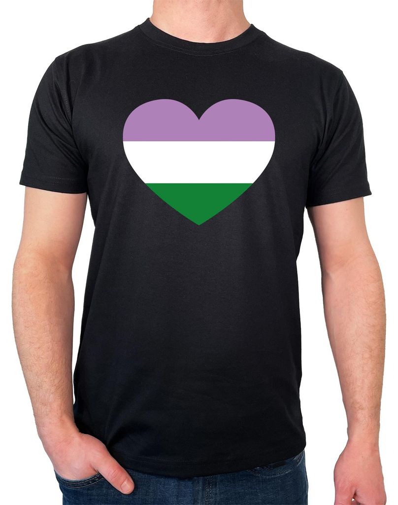 Huuraa Herren T-Shirt Genderqueer Pride Flagge LGBTQ Herz S Black Bio Baumwolle Fairtrade Herrenshirt Geschenkidee