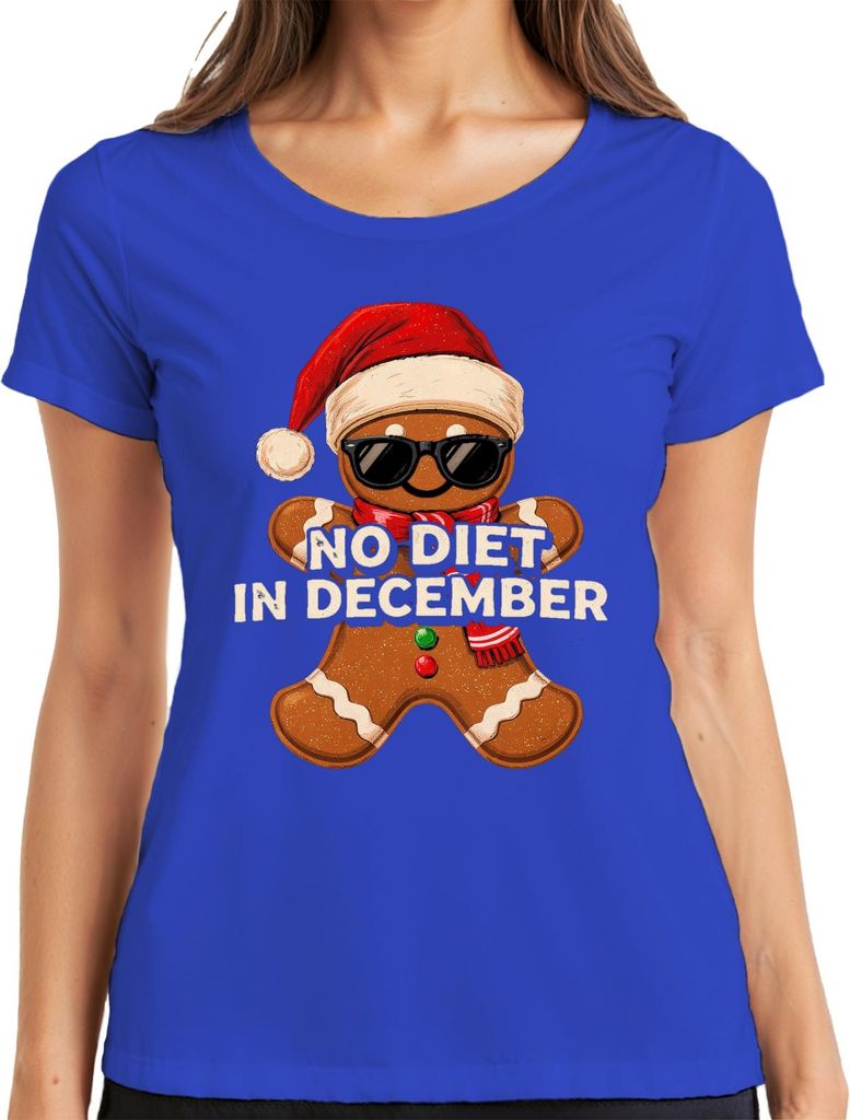 NO DIET IN DECEMBER Lebkuchenmann Weihnachten lustig Sonnenbrille Damen T-Shirt, Blau, 3XL