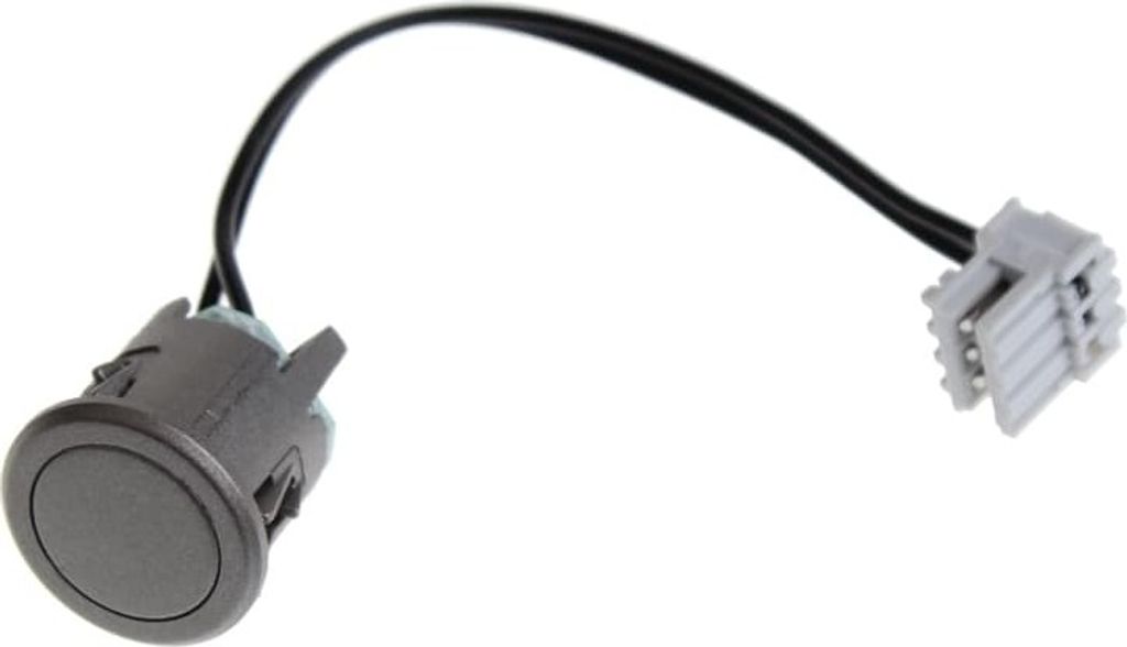 A single gray push-button sensor with a black wire and a gray connector, isolated on a white background.