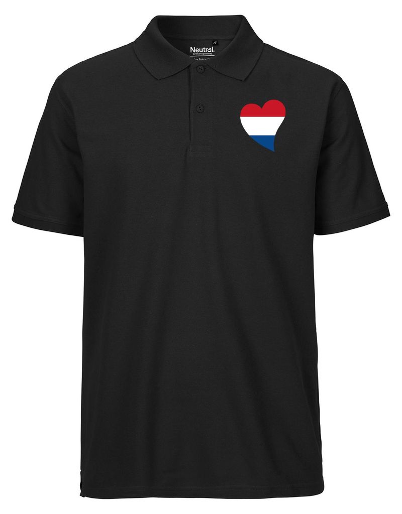 Huuraa Herren Polo Shirt Niederlande Flagge Herz XL Black Bio Baumwolle Fairtrade Poloshirt Geschenkidee