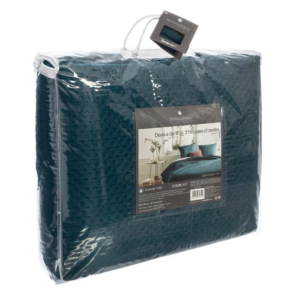 Jeté de Lit Bleu Marine 240x260 cm avec Taies 60x60 - Parure Décorative