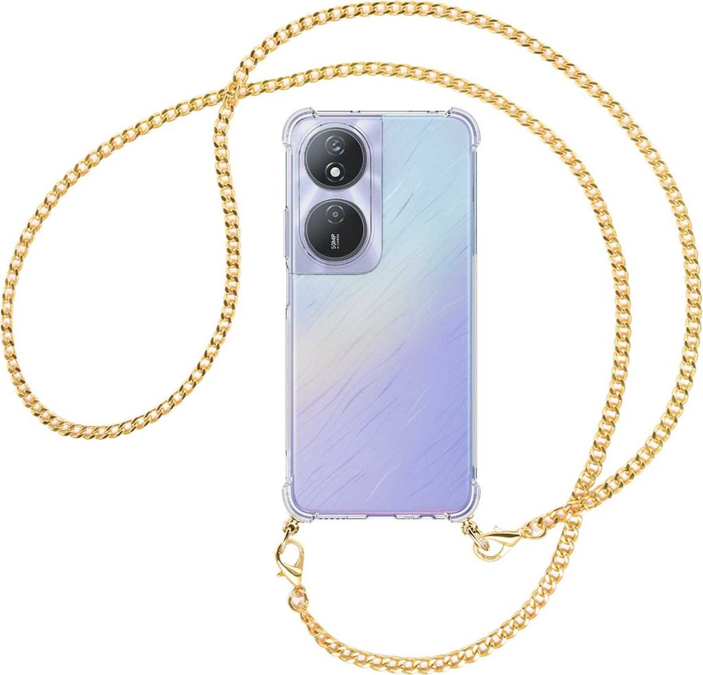 Handykette Backcover-Schutzhülle mit Band (Metall goldfarben) für Honor X7b 4G (CLK-LX1,2,3) - goldfarbene Kette