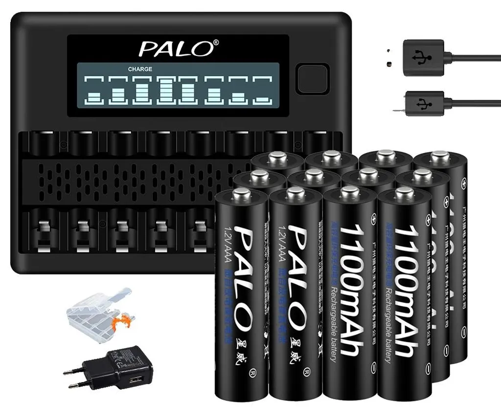 Pack de 12 piles AAA 1100 mAh écologiques avec chargeur rapide intelligent