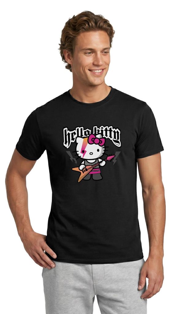 Spreadshirt Hello Kitty E-Gitarre Rock Style Männer T-Shirt, 4XL, Schwarz