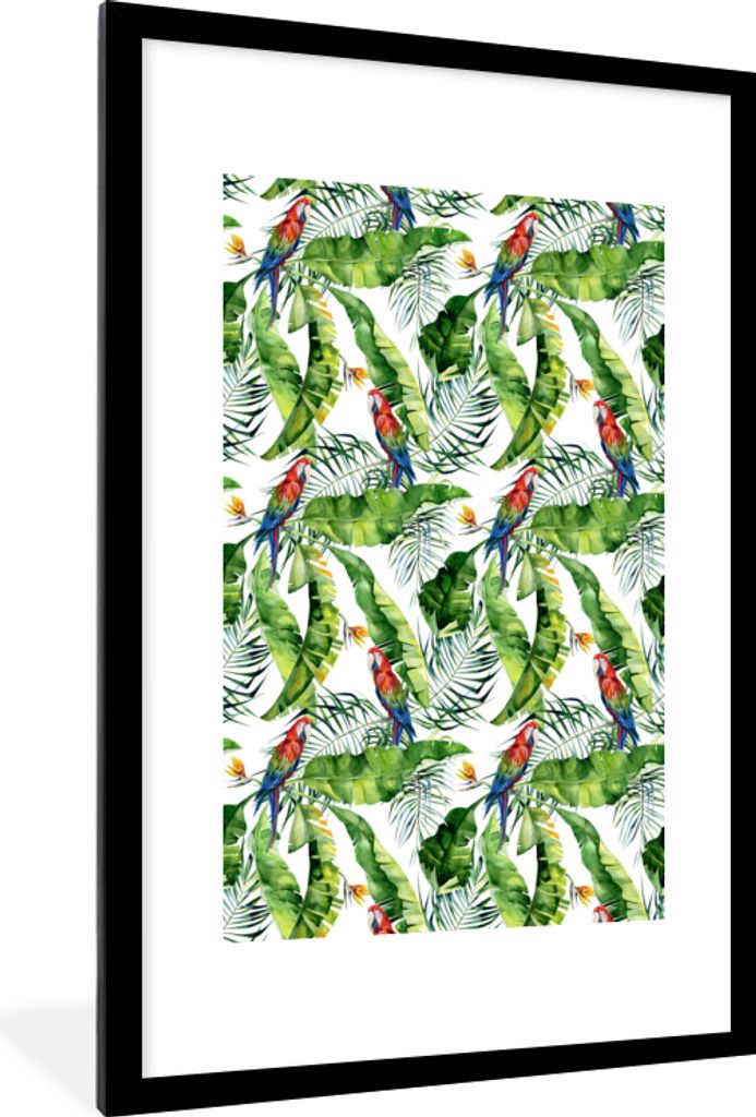 MuchoWow MuchoWow Gerahmtes Poster Paradiesvogelpflanze - Papagei - Blätter 60x90 cm - Poster mit zchwarzem Bilderrahmen - Dekoration - Wandpo...
