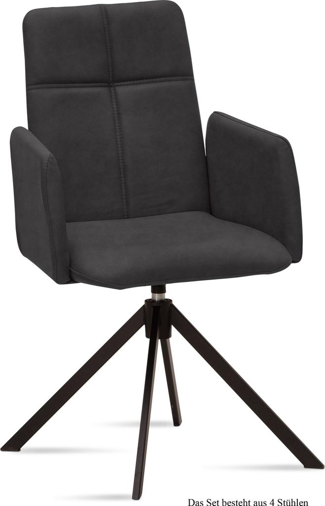Armlehnstuhl drehbar (4er-Set) Debera 52x92x60 Schwarz/Anthrazit