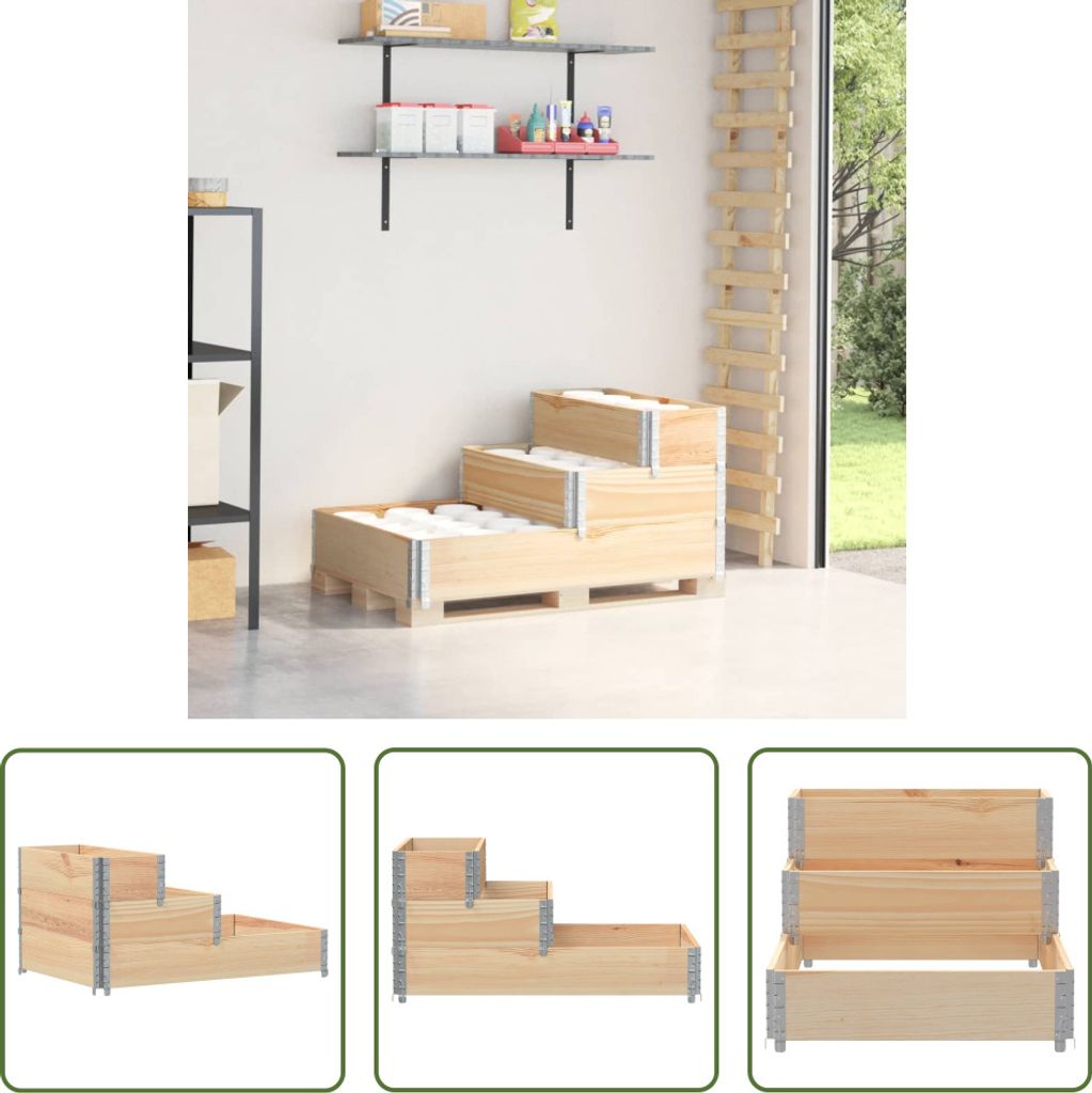 The Living Store Paletten-Aufsatzrahmen 3-fach 120x80 cm Massivholz Kiefer