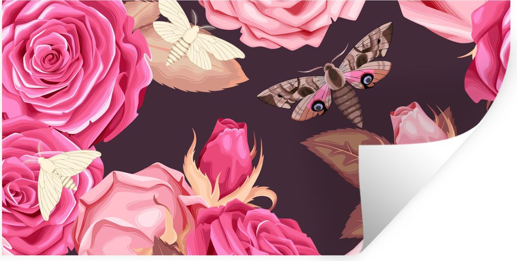 MuchoWow Wandtattoo Wandsticker Wandaufkleber Rosen - Schmetterlinge - Rosa 160x80 cm Selbstklebend und Repositionierbar - Sticker - Dekorfolie