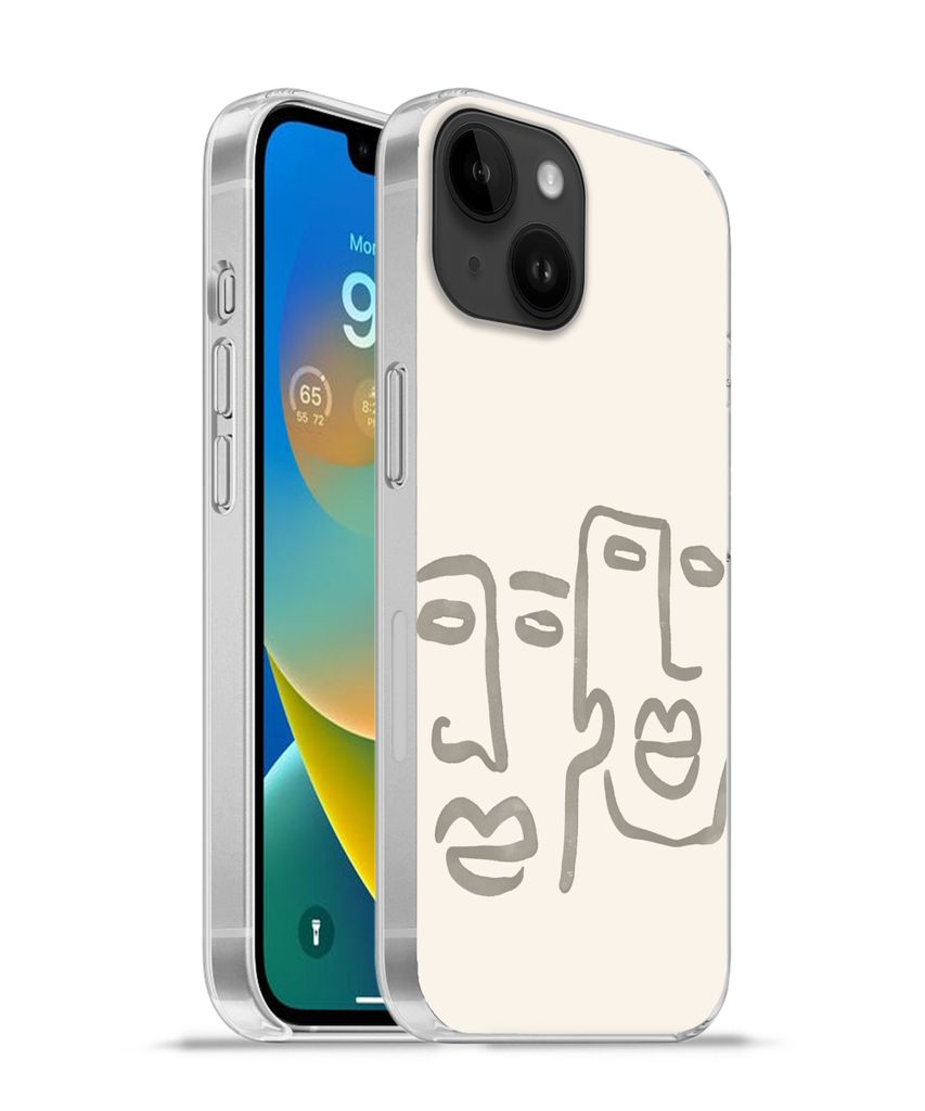 MuchoWow Handyhülle Schutzhülle Hülle für Apple iPhone 14 - Softcase Gesicht - Abstrakt - Strichzeichnung Silikon Softcase Handy Hülle - Mob...