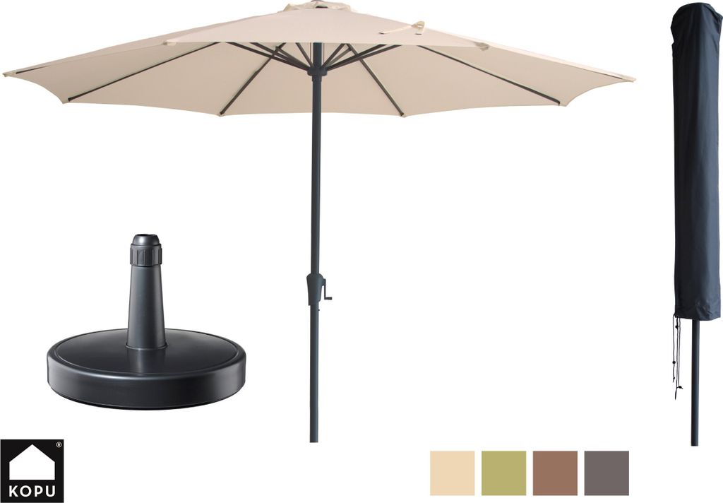 Kopu Madrid großer Sonnenschirm rund 350 cm mit Schutzhülle und Sonnenschirmständer – Creme