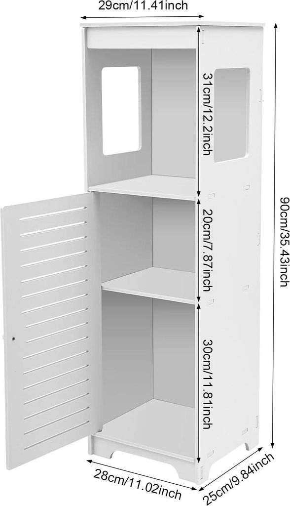 PVC Badezimmerschrank - Standschrank - 1 Tür mit Lüftungsöffnungen - Erhöhter Boden - Schimmelresistentes Design - 28×25×90 cm - Tragkraft pr...