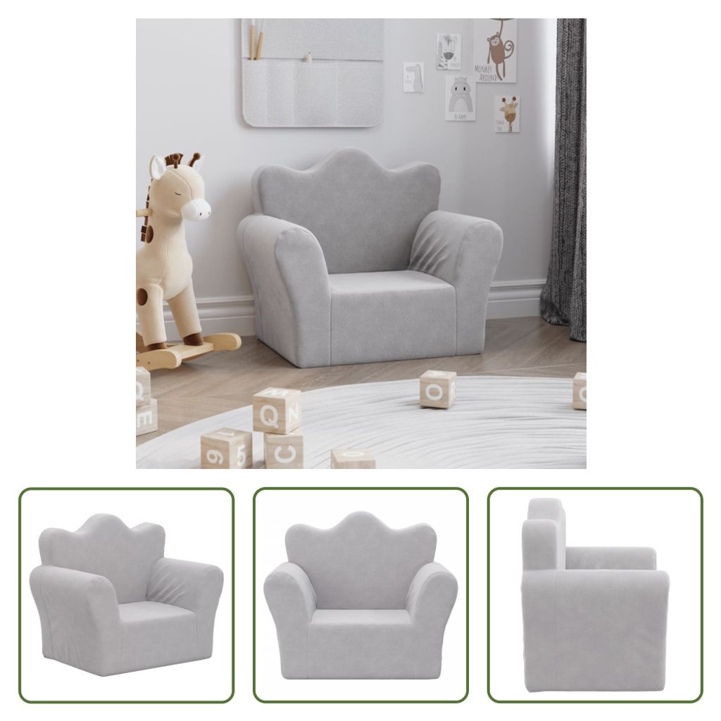 The Living Store Kindersofa Hellgrau Weich Plüsch Produktbild 