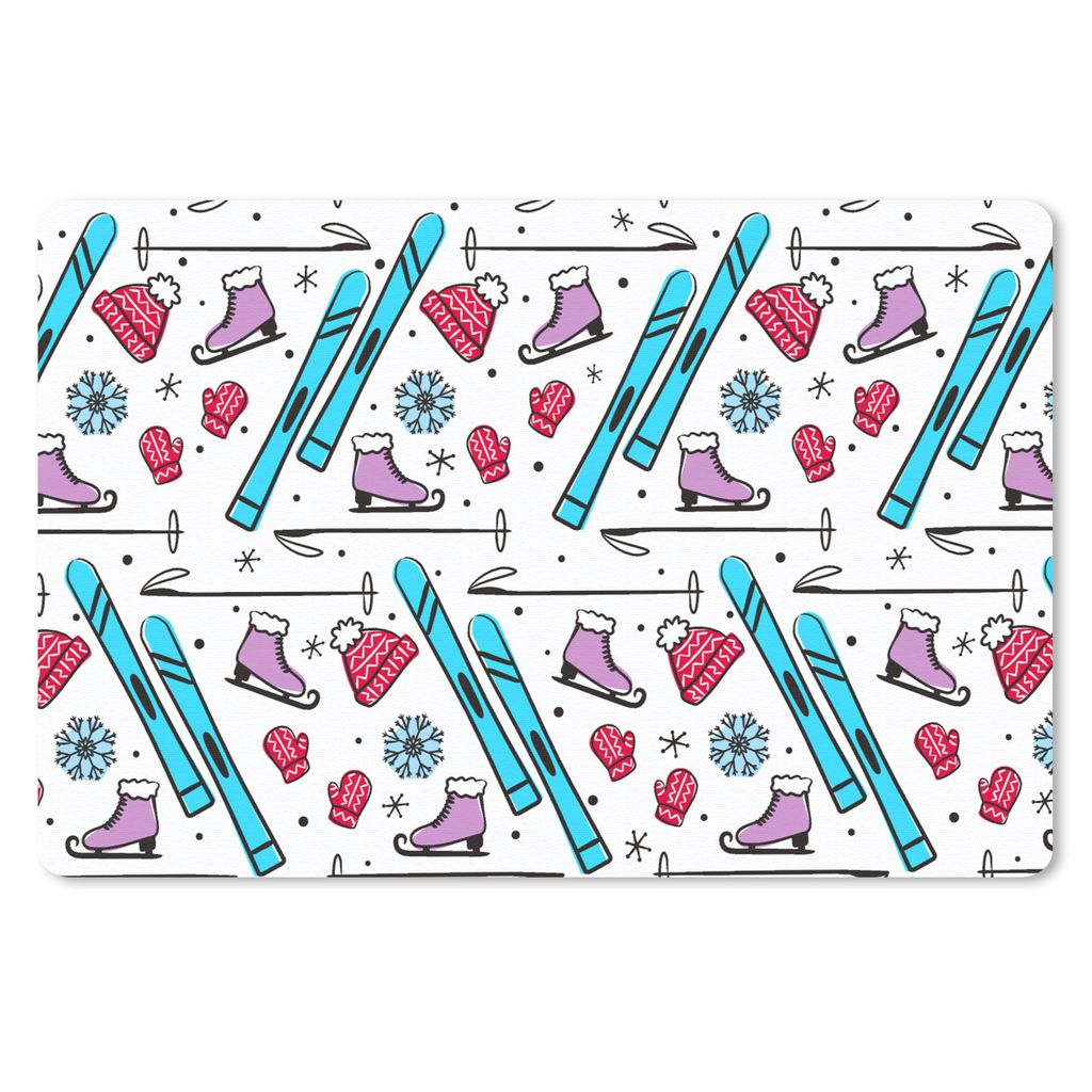 MuchoWow Schreibtischunterlage Wintersport - Schnittmuster - Schlittschuhlaufen 60x40 cm - XXL Mauspad - Großes Mauspad