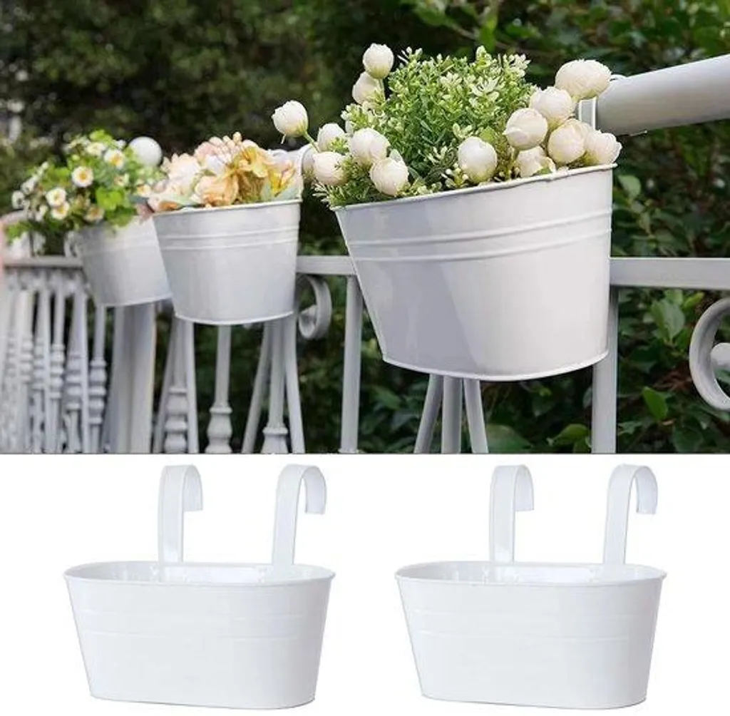 Pot de fleurs suspendu en fer forgé avec supports pour barrière et terrasse