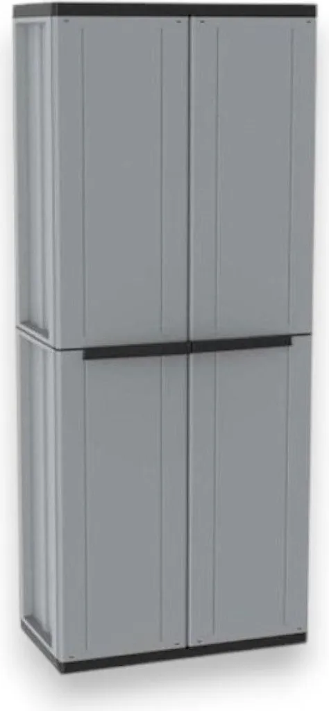 Armoire à balais gain de place pour buanderie grise avec 4 rayons amovibles