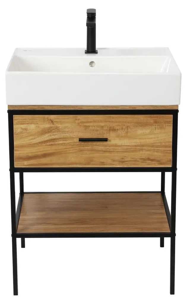 Meuble vasque 60cm Blackframe en Érable brillant, structure noire design