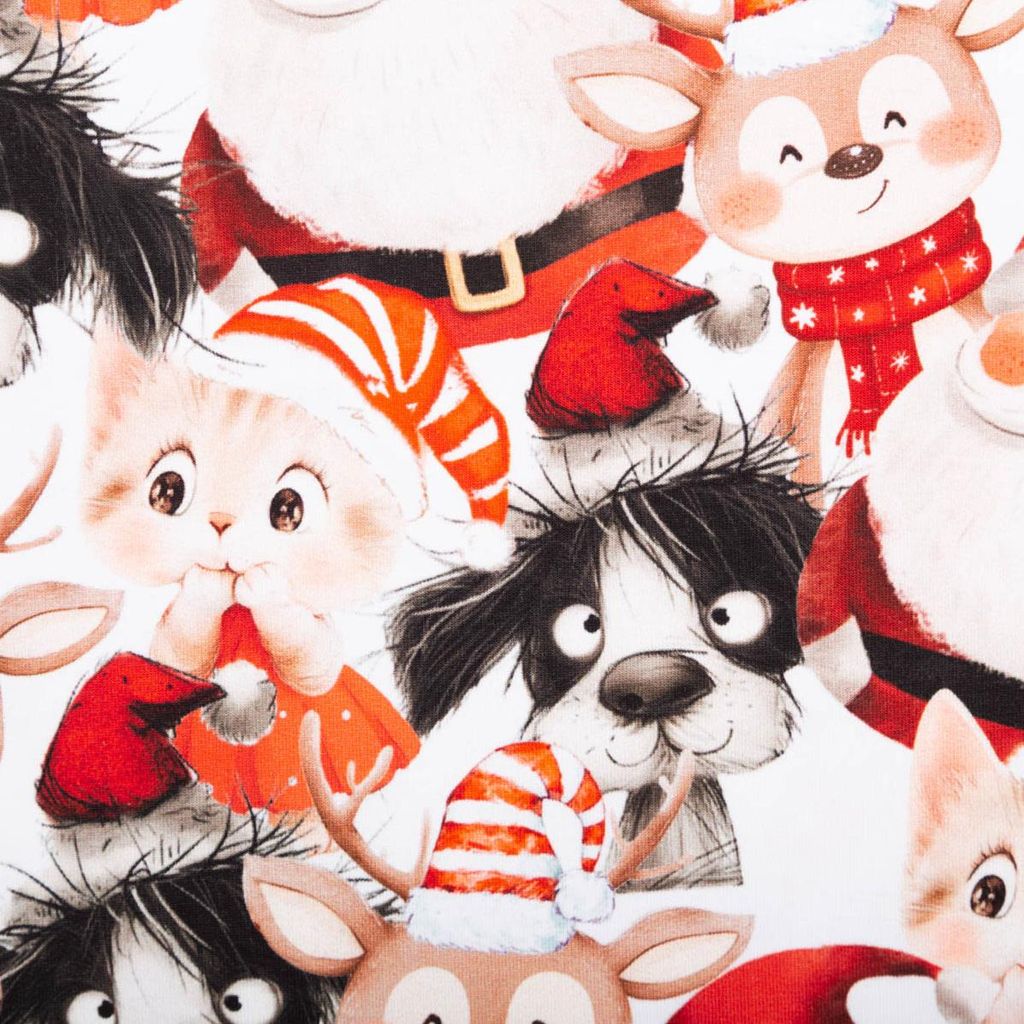 French Terry Christmas Family weiß rot 145cm