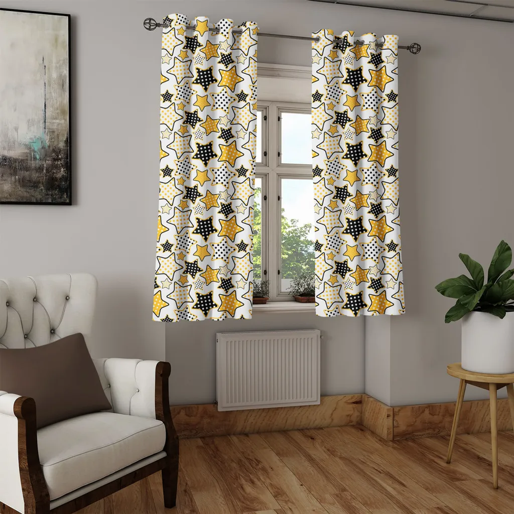 Rideau pour masquer vis-à-vis style rétro jaune et étoiles 280x175 cm