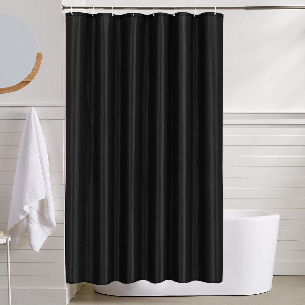 Duschvorhang aus Polyester, 120 x 200 cm, schimmelresistent, wasserdicht und waschbar, mit 8 Haken, schwarz.
