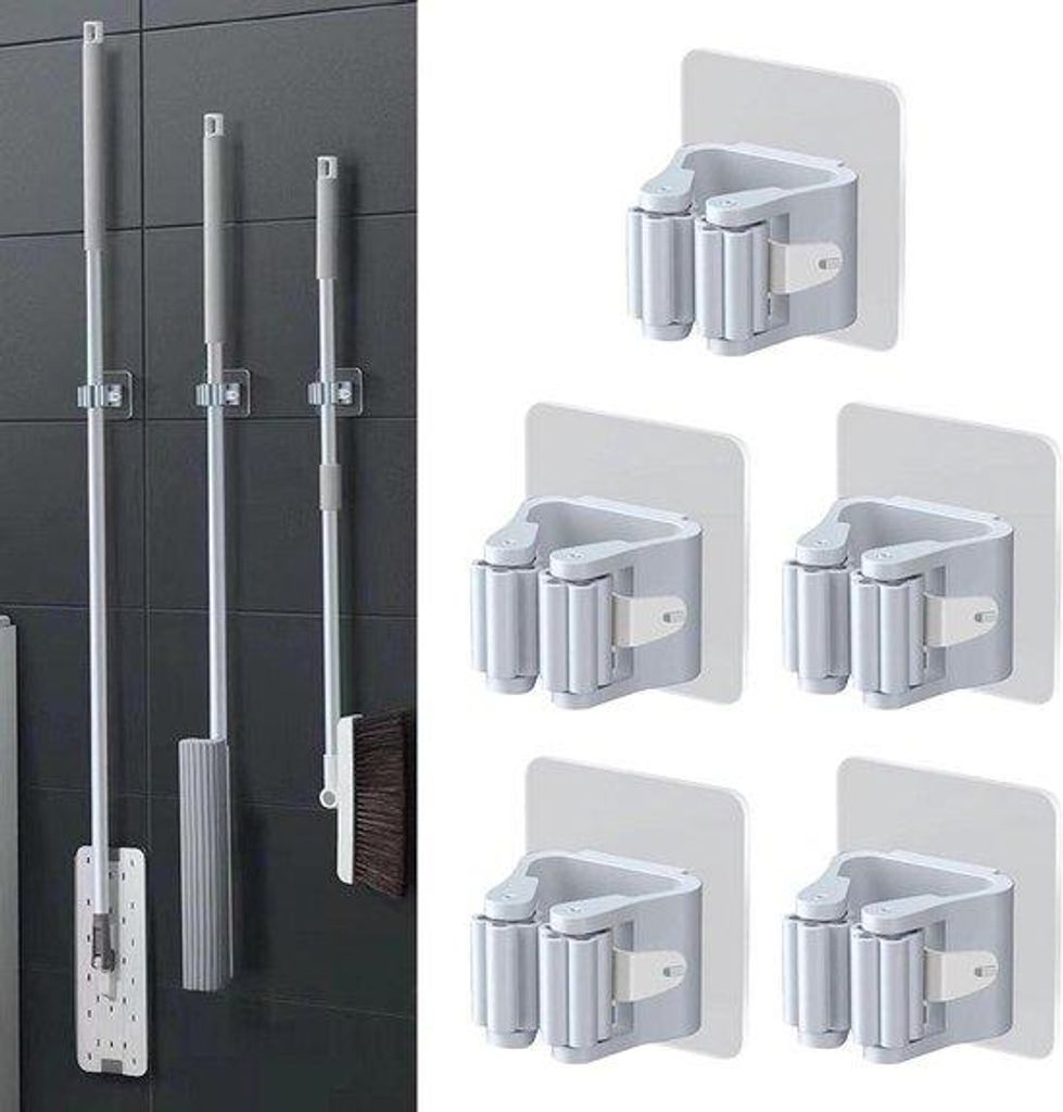 Wandbesenhalter Set 5teilig Grau für Küche Garage