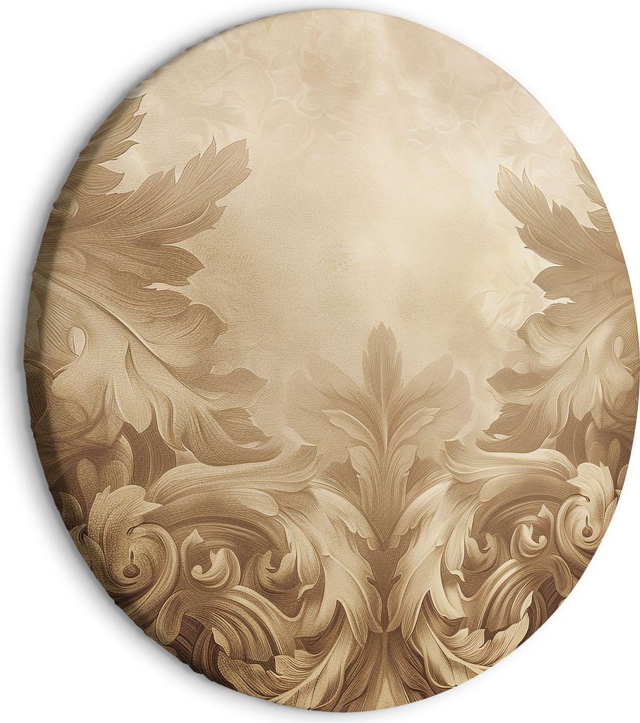 Italienischer Leinwand Rundes Bild - Carved Baroque Ornaments Rich Composition in Sepia Colors 80x80 cm Muster f-H-10018-bc-a