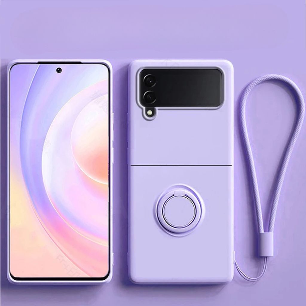 Flüssiger Silikon-Ringhalter, magnetische Halterung, Telefonhülle für die Rückseite des Samsung Galaxy Z Flip 3, Farbe:Hellviolett