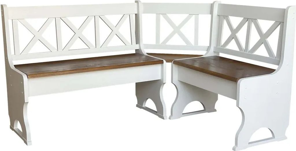 Weiße Eckbank II aus Kiefernholz mit Sitzplatz in der Farbe Eiche 150 x 180 cm