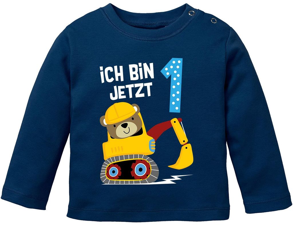 Baby Langarm-Shirt erster | zweiter Geburtstag Bär Bagger Produktbild 