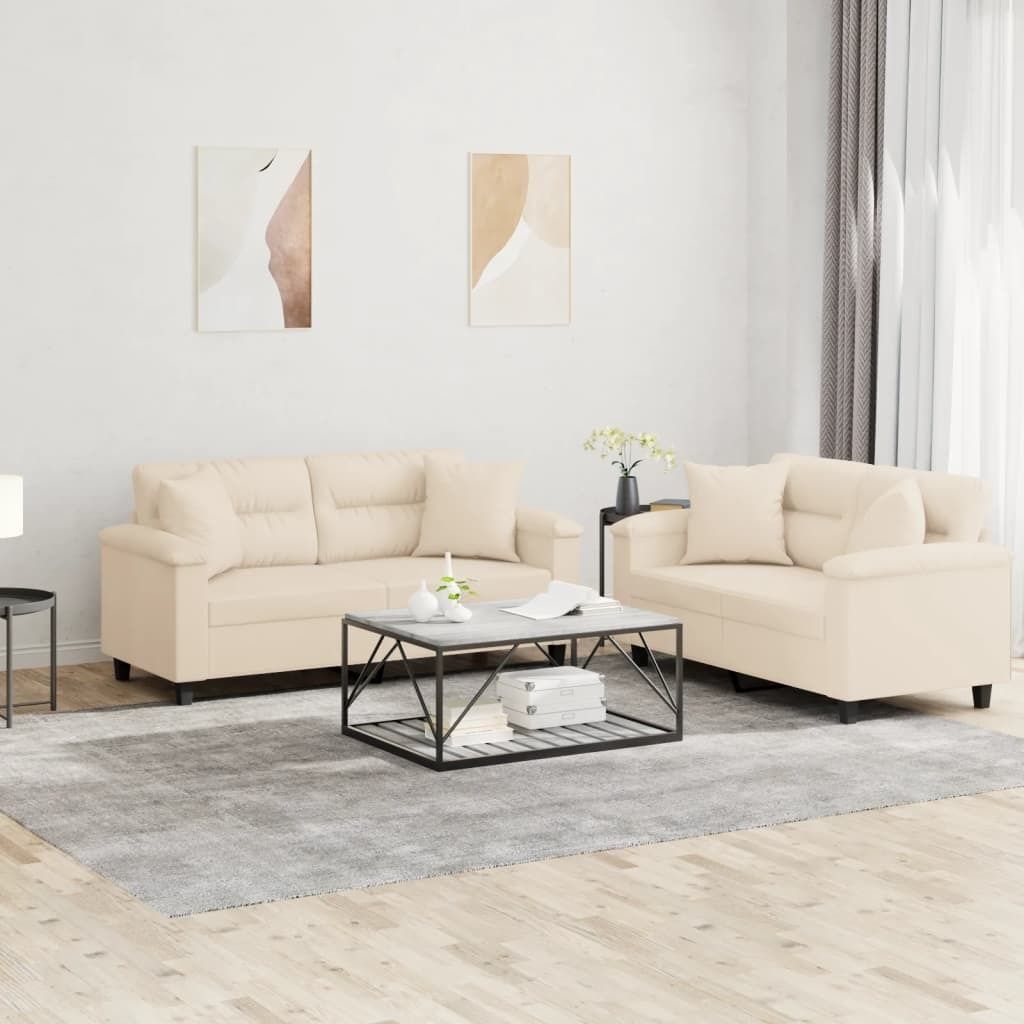 "im Angebot" 2-tlg. Sofagarnitur - Sofa-Set - Couchgarnitur - mit Kissen Beige Mikrofasergewebe - Klassische Sofas CC8909