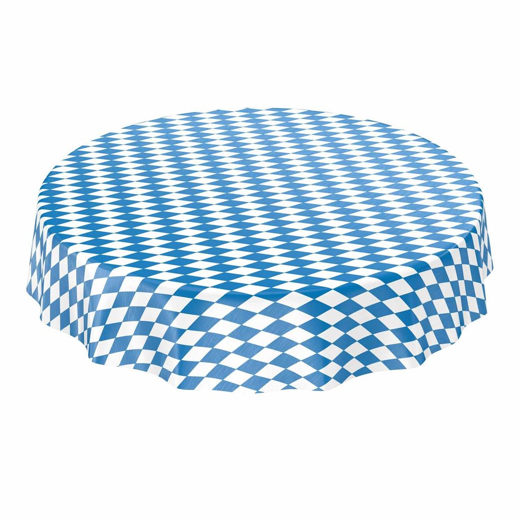 Tischdecke Wachstuch Gestreift Blau Robust Wasserabweisend Rund 120 cm
