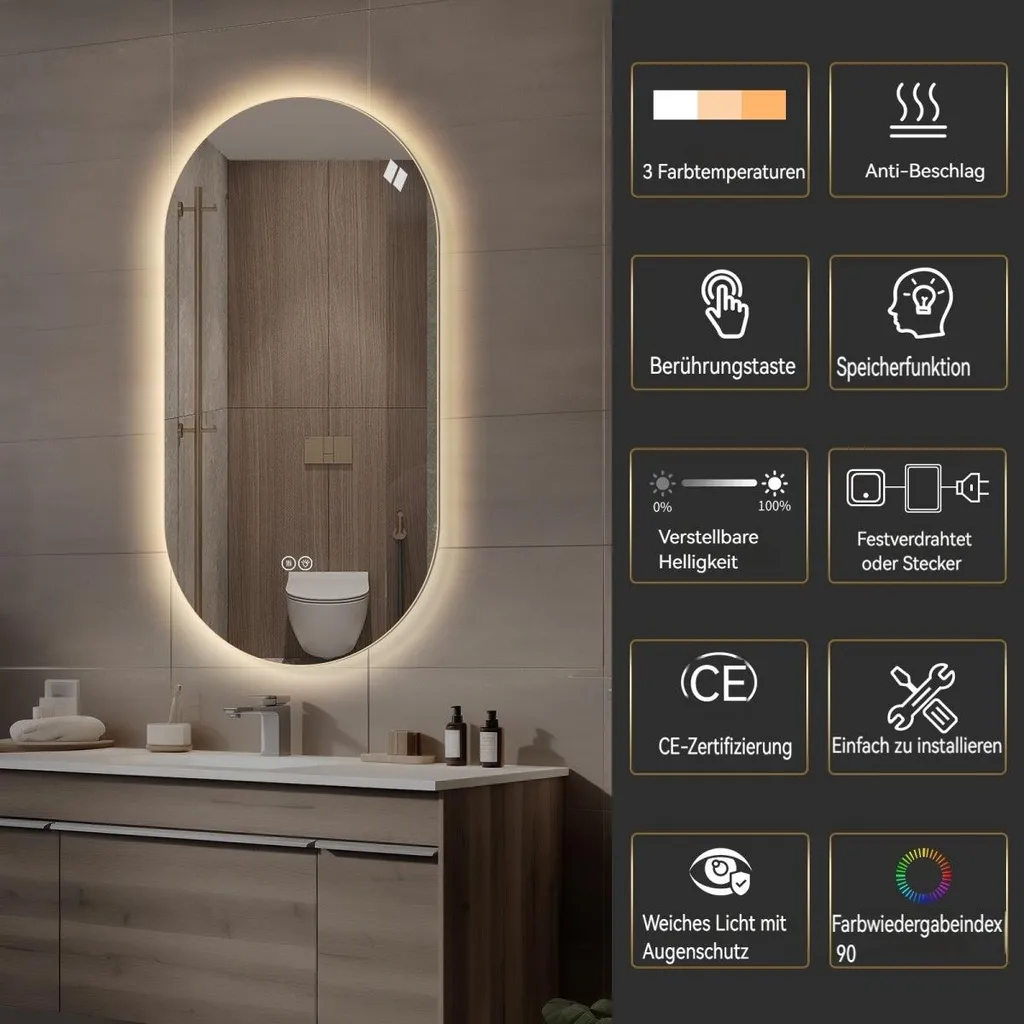 Miroir intelligent tactile 120 cm anti-buée, éclairage LED modulable - 5