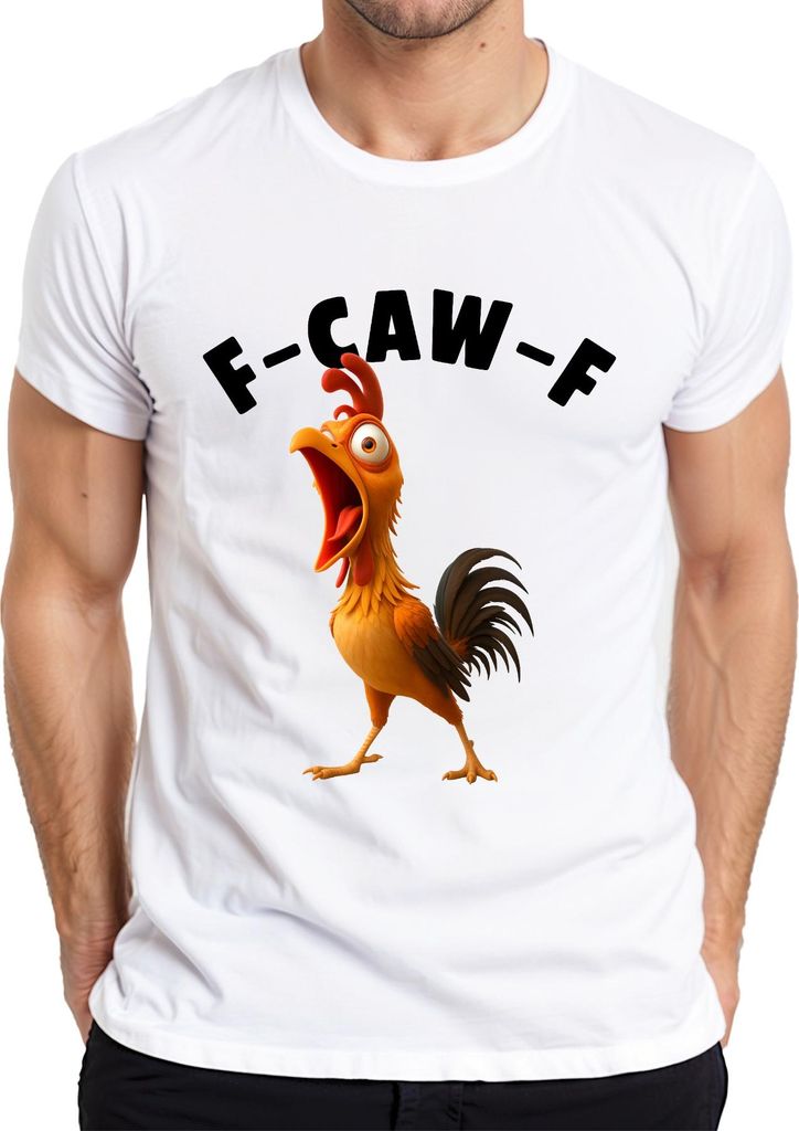 F-CAW-F lustiges Huhn Cartoon Hahn Bauernhof Geschenk Humor witz Herren T-Shirt, Weiß, S