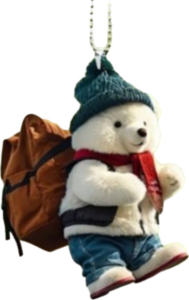Niedlicher Bär-Anhänger im Rückspiegel, stilvolles Rucksack-Bären-Design, lebensechtes weißes Bären-Ornament für Auto, Zuhause, Weihnachtsba...