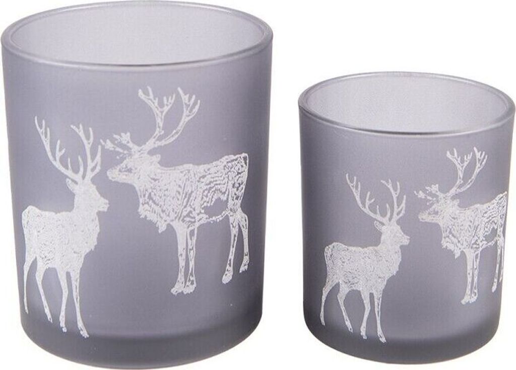 Clayre & Eef 6GL4098 Teelichthalter 2 Stück Ø 9x10 - Ø 7x8 cm Grau