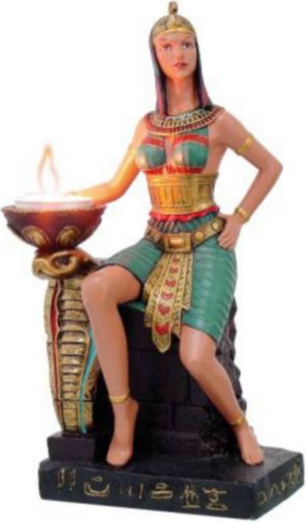 Teelichthalter Ägypterin sitzt mit Kobra 25cm